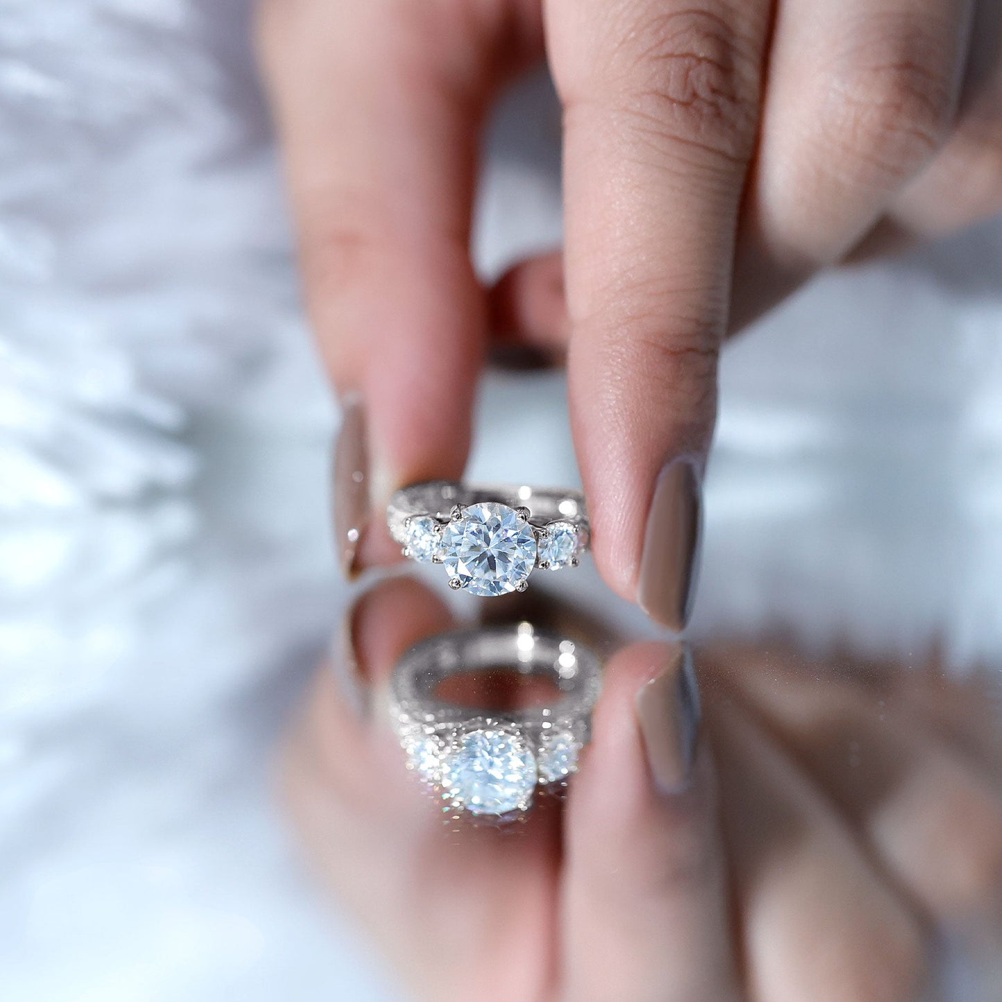 Vintage Style Moissanite 3 Stone Engagement Ring for Women