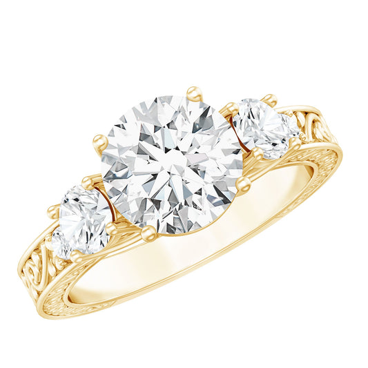 Vintage Style Moissanite 3 Stone Engagement Ring for Women