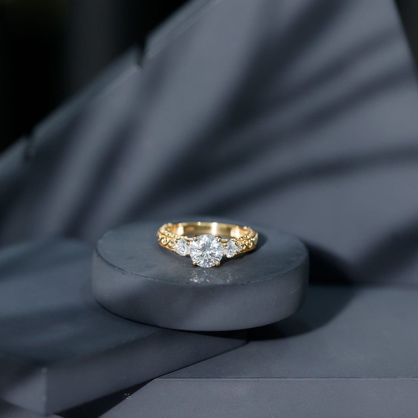 Vintage Style Moissanite 3 Stone Engagement Ring for Women
