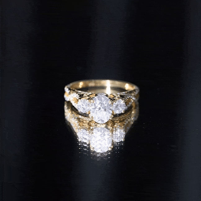 Certified Moissanite Three Stone Engagement Ring with Crossover Shank