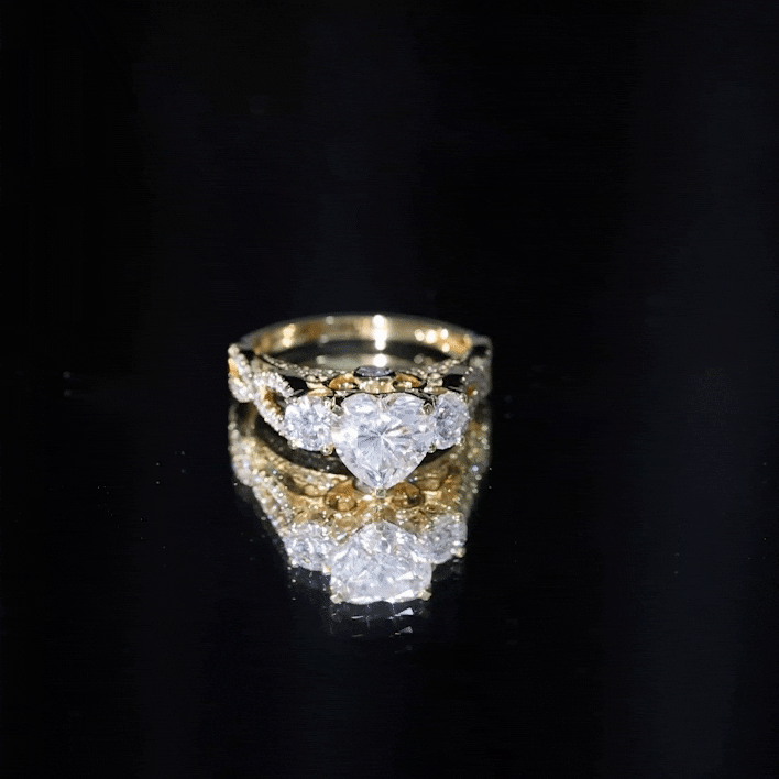 1.5 Carat Heart Moissanite 3 Stone Engagement Ring in Crossover Band