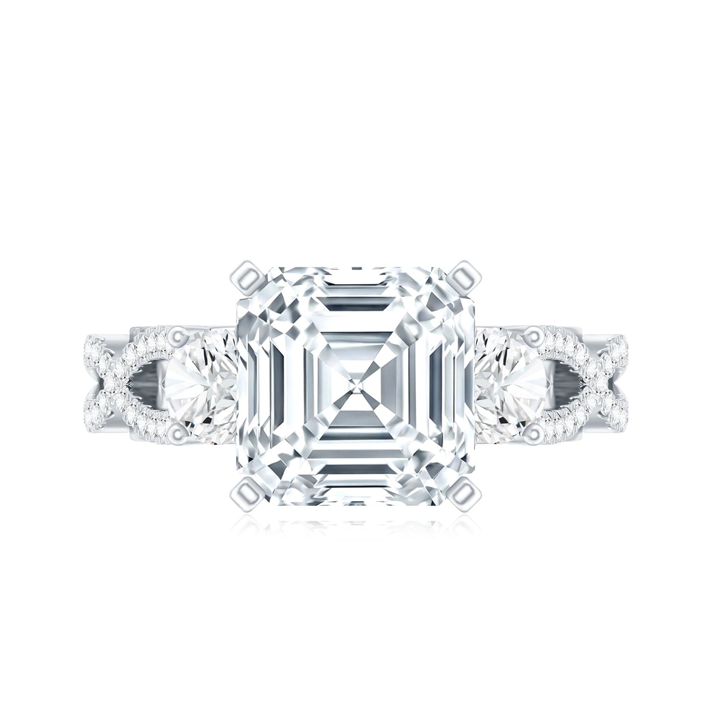 Asscher Cut Certified Moissanite Vintage Looking Engagement Ring