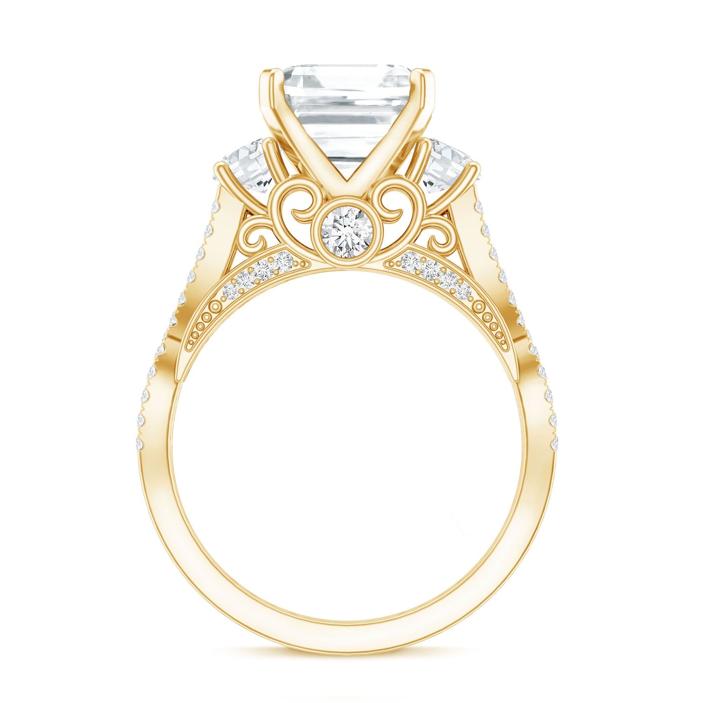Asscher Cut Certified Moissanite Vintage Looking Engagement Ring