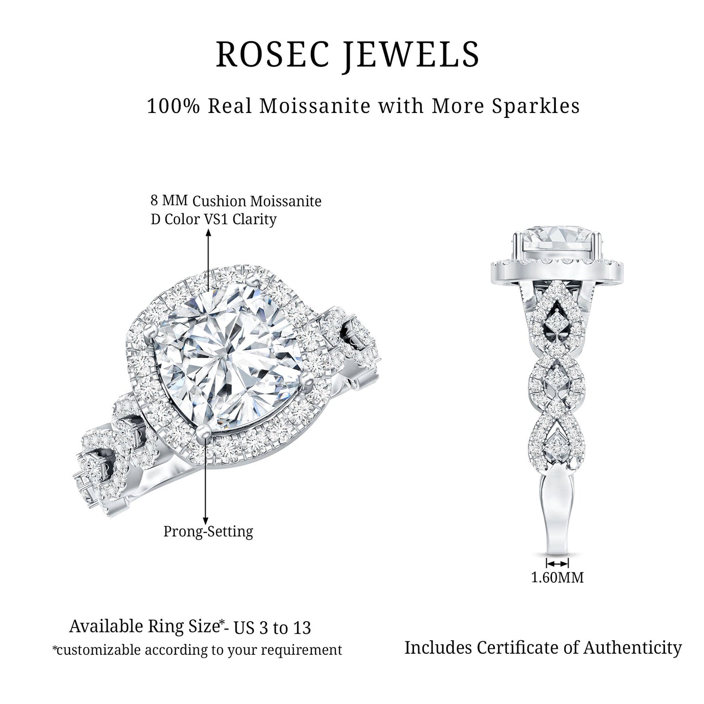 3 Carat Cushion Cut Moissanite Vintage Inspired Engagement Ring