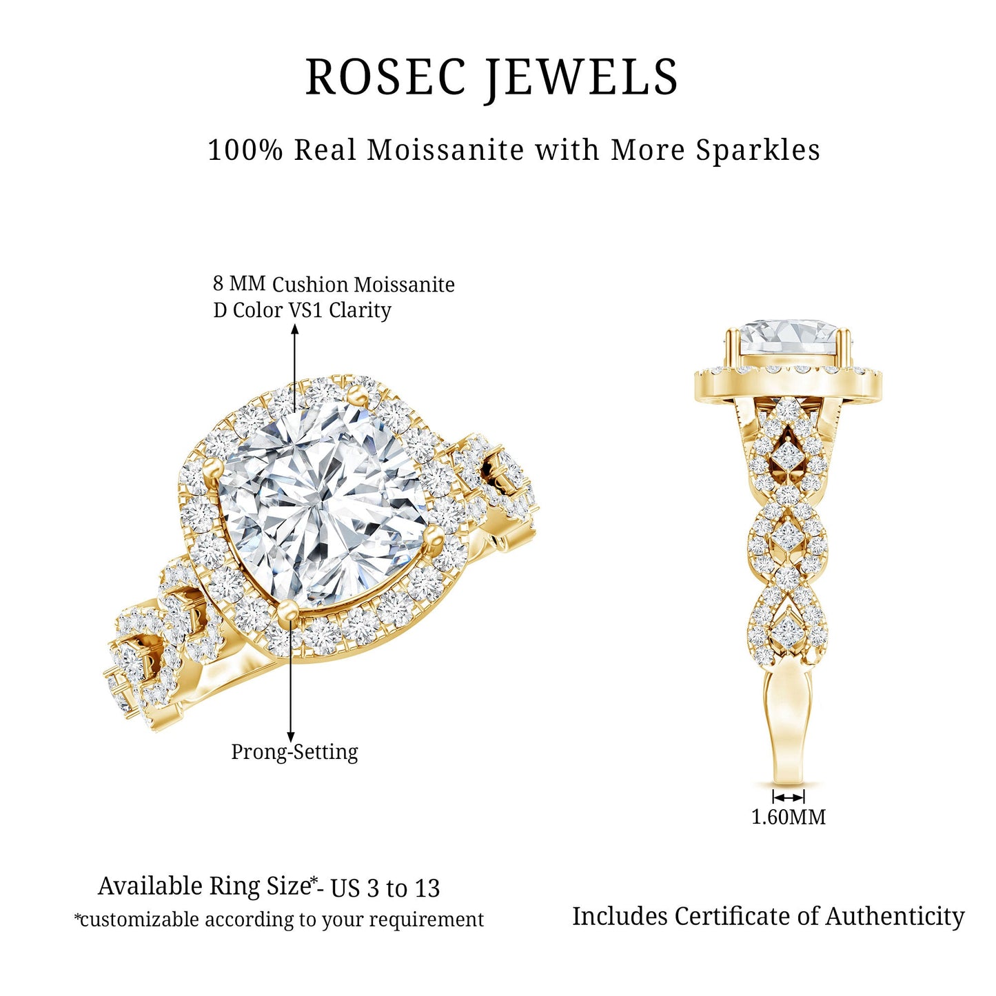 3 Carat Cushion Cut Moissanite Vintage Inspired Engagement Ring