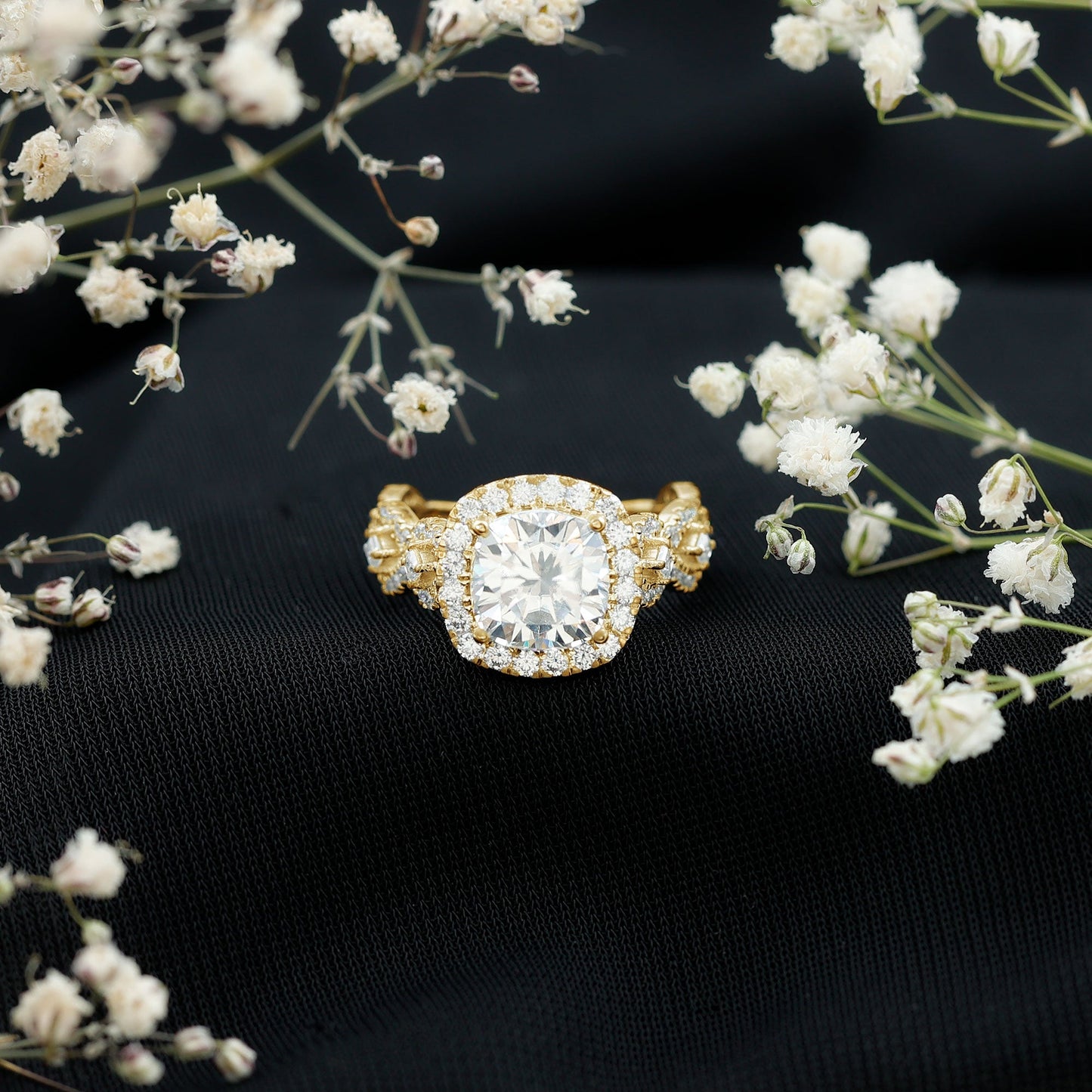 3 Carat Cushion Cut Moissanite Vintage Inspired Engagement Ring