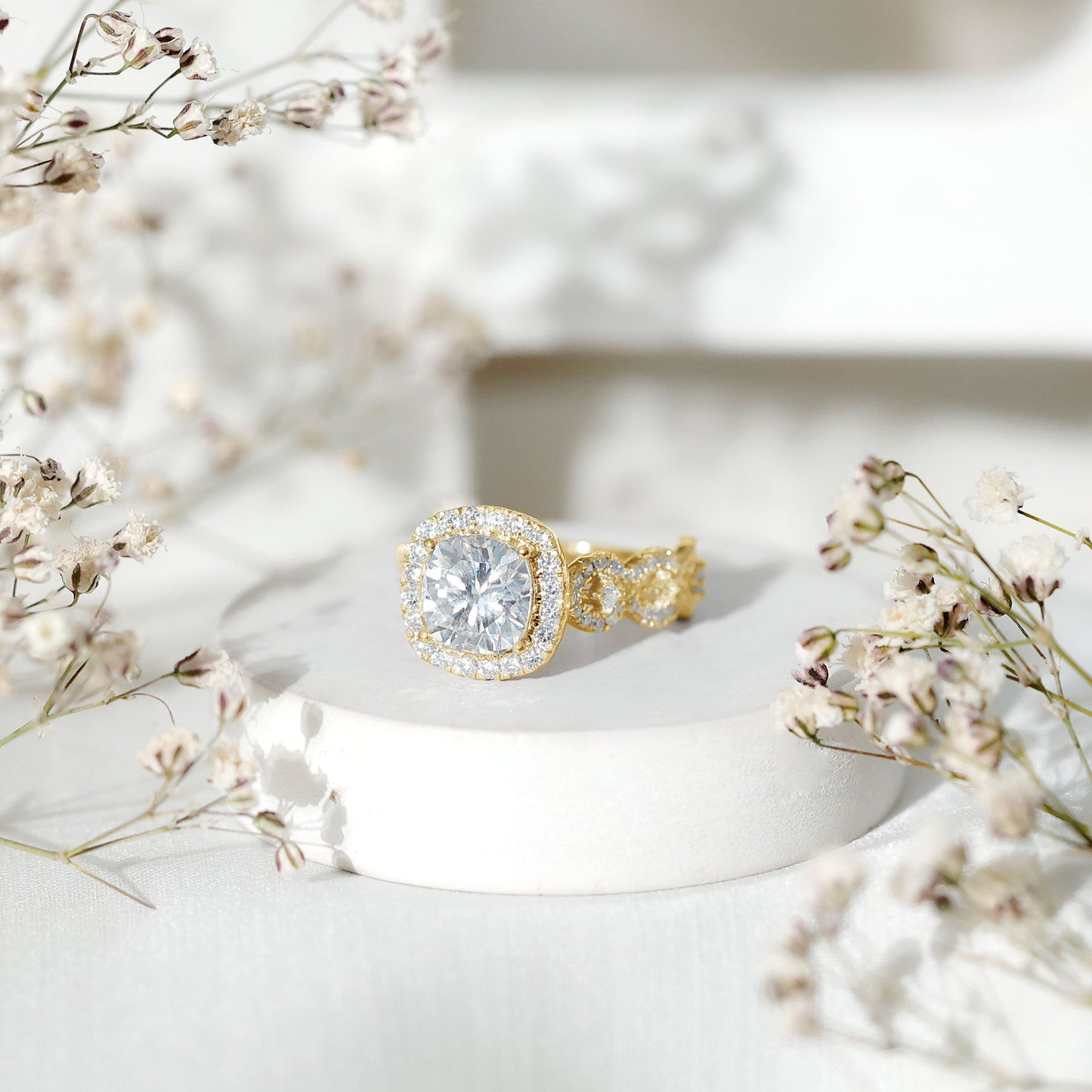 3 Carat Cushion Cut Moissanite Vintage Inspired Engagement Ring