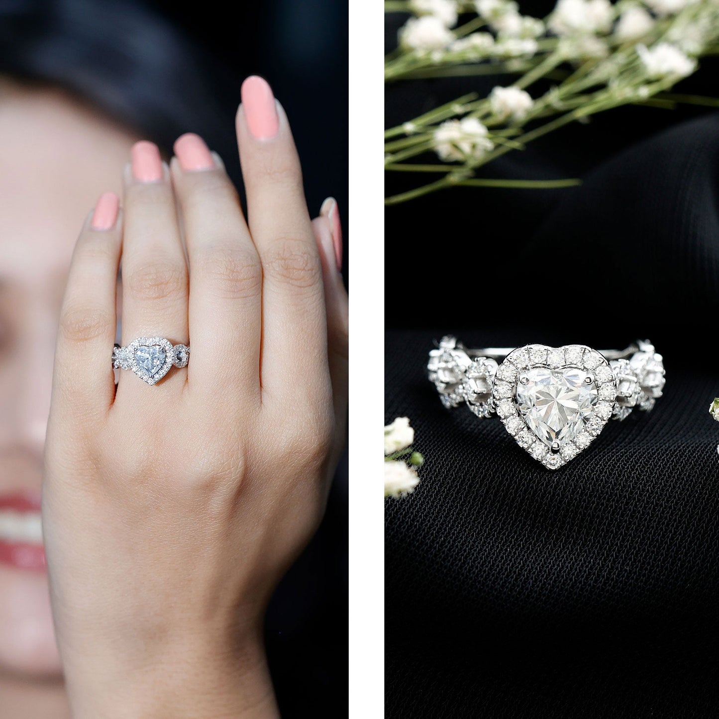 1.5 CT Heart Shape Moissanite Engagement Ring with Accent