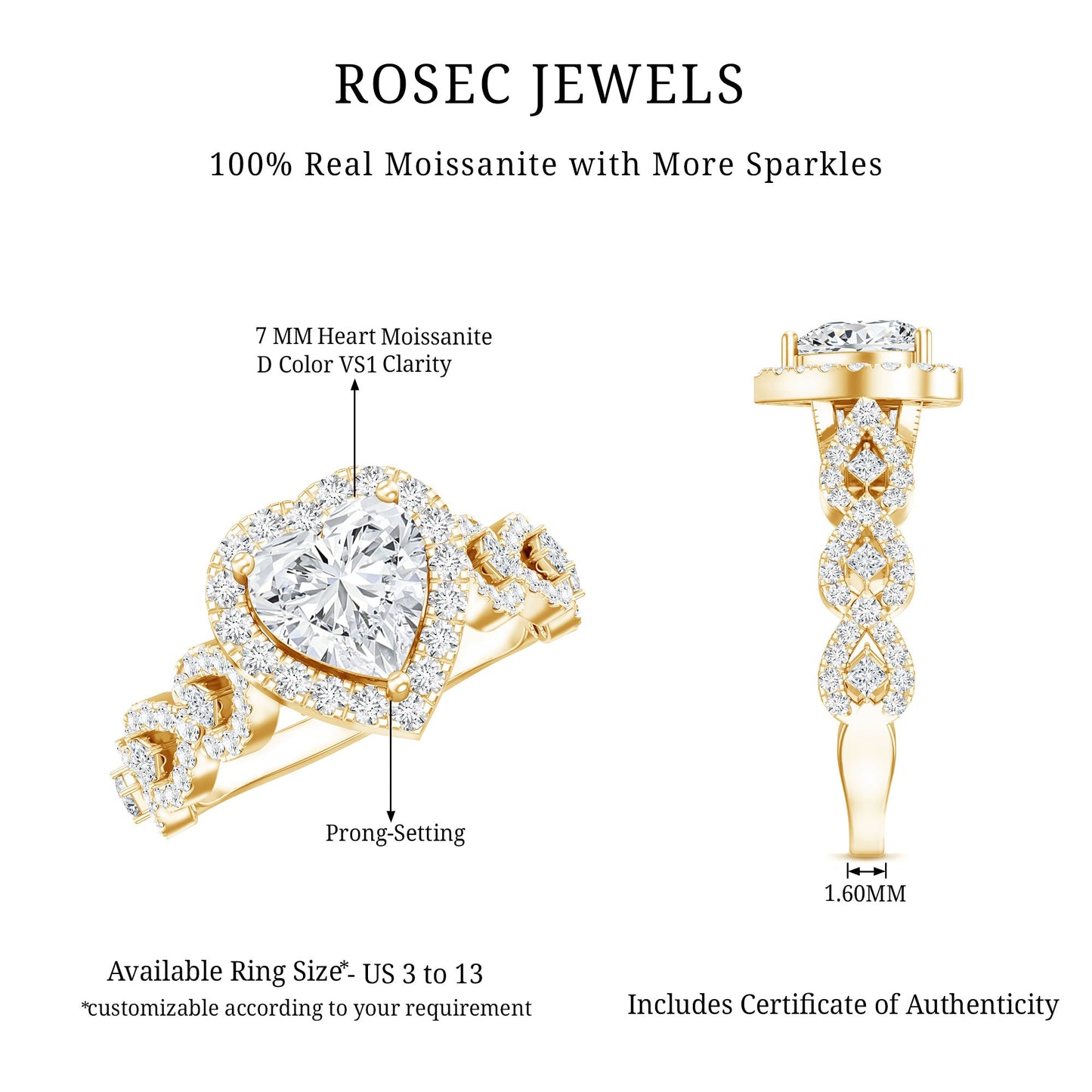 1.5 CT Heart Shape Moissanite Engagement Ring with Accent