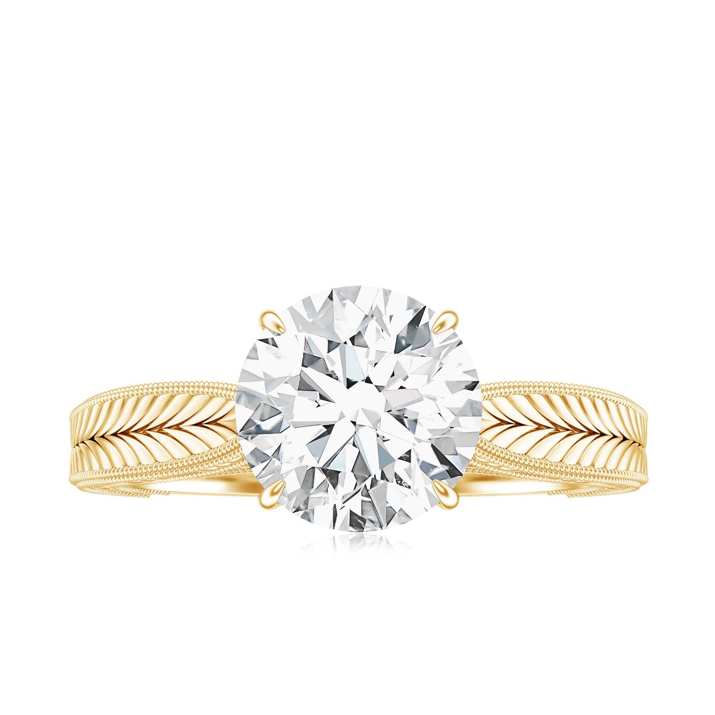 Claw Set Round Moissanite Engraved Engagement Ring