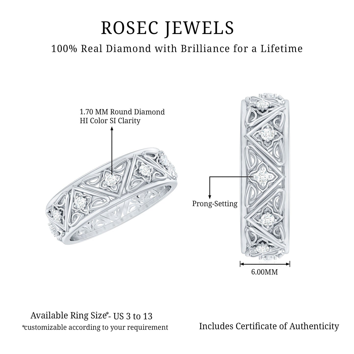 Vintage Style Diamond Wedding Band Ring