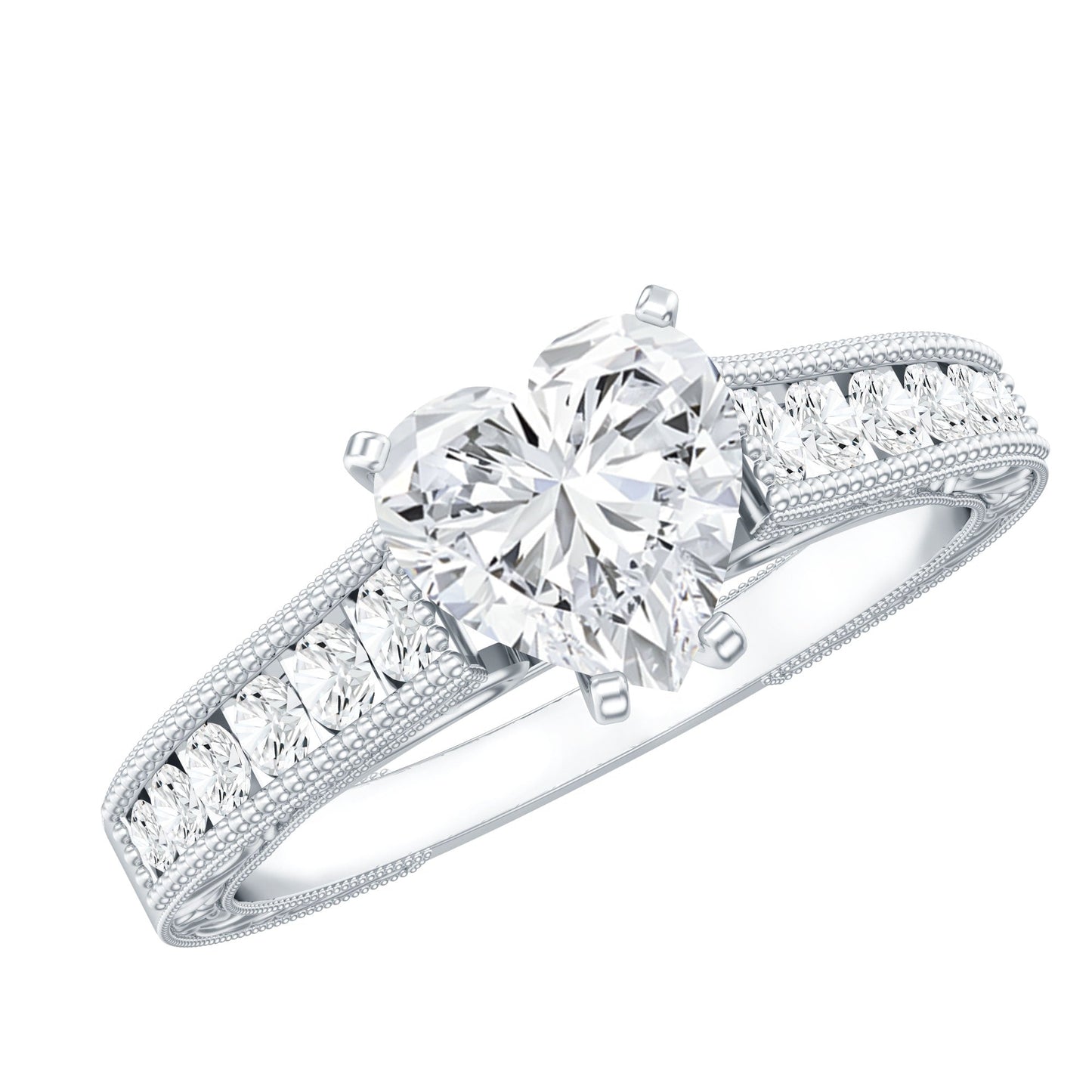 1.5 Carat Moissanite Heart Engagement Ring with Beaded Details