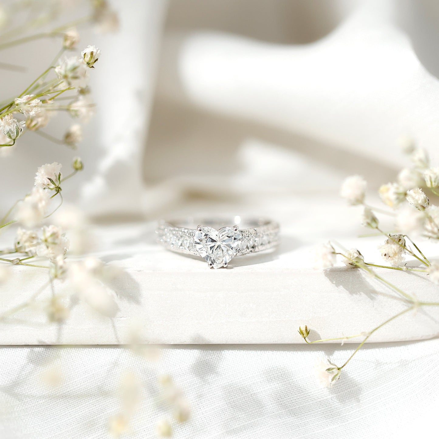 1.5 Carat Moissanite Heart Engagement Ring with Beaded Details