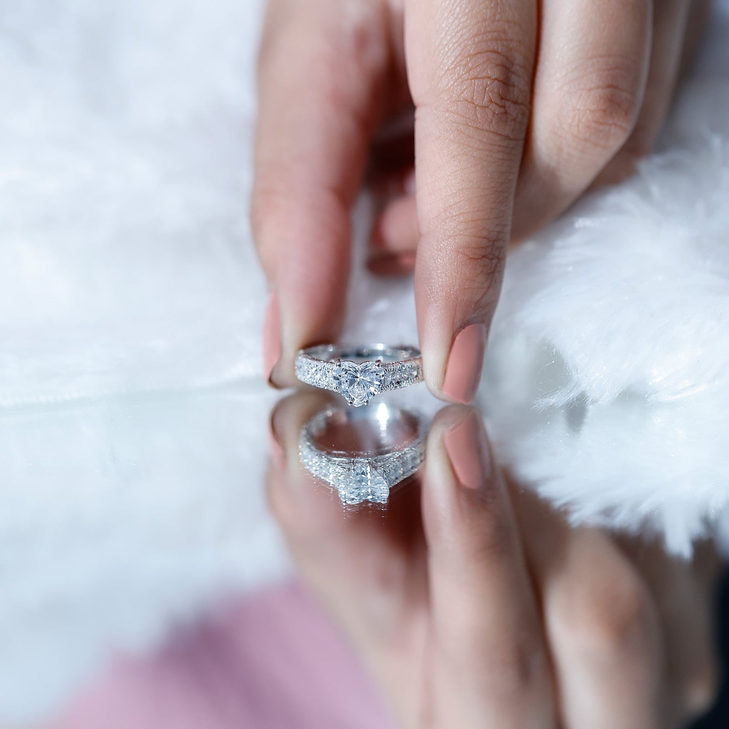 1.5 Carat Moissanite Heart Engagement Ring with Beaded Details