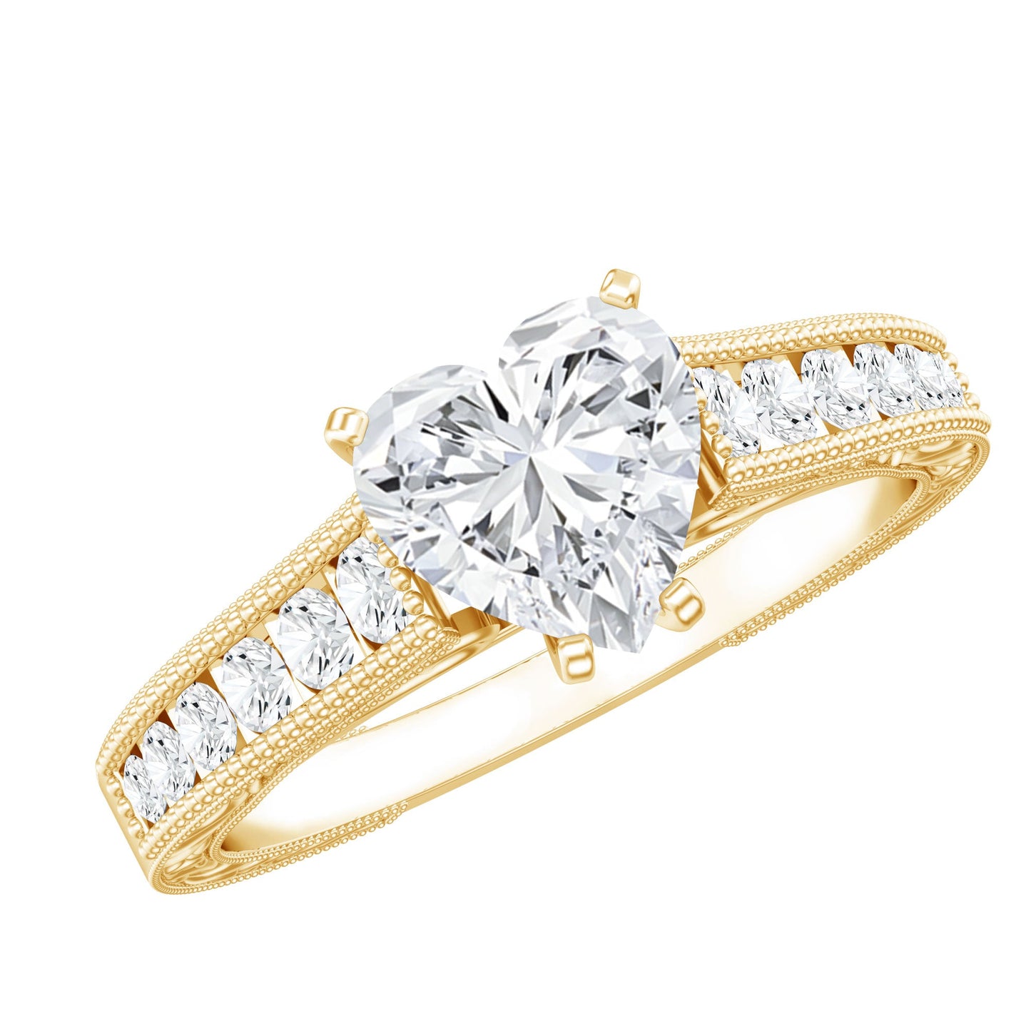 1.5 Carat Moissanite Heart Engagement Ring with Beaded Details
