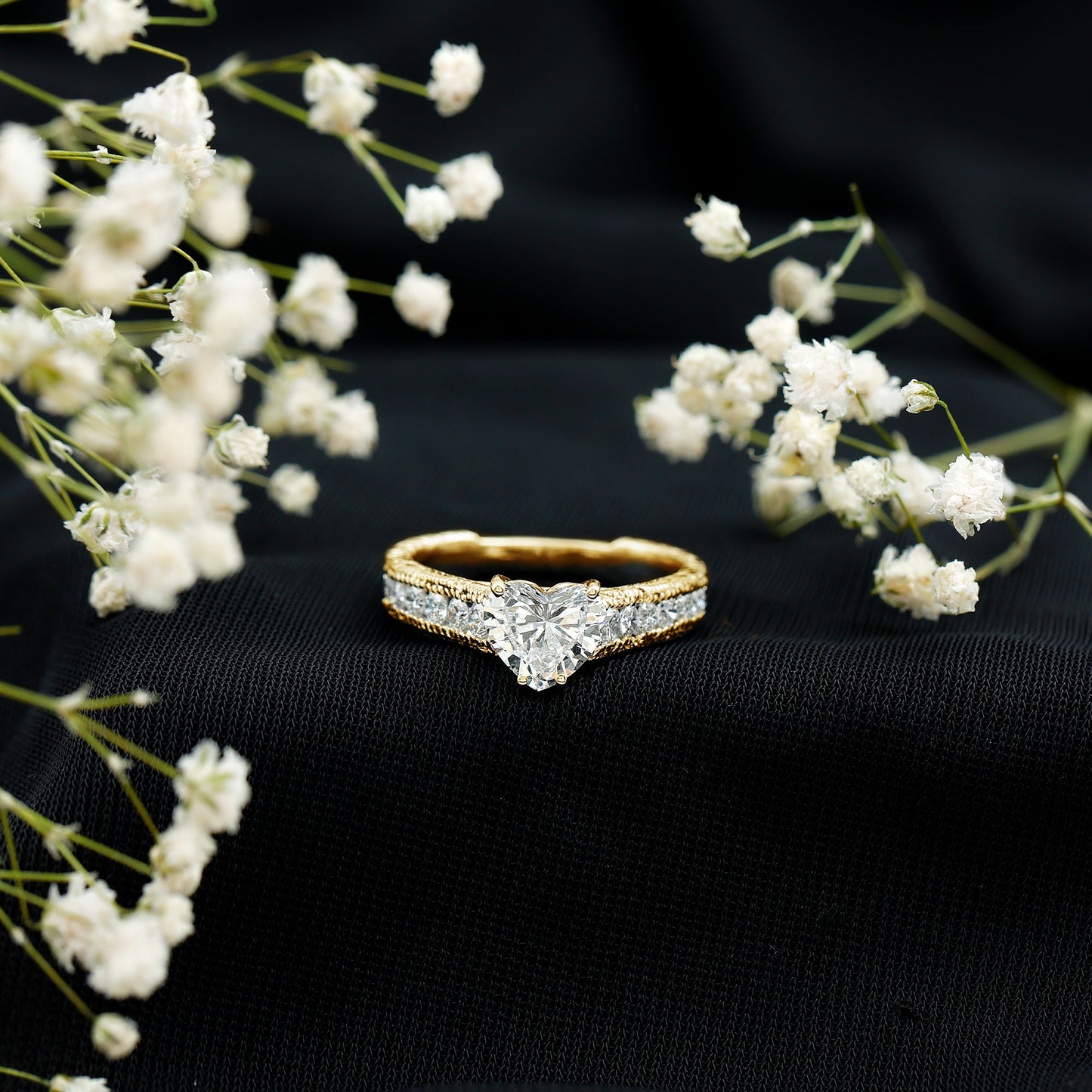 1.5 Carat Moissanite Heart Engagement Ring with Beaded Details
