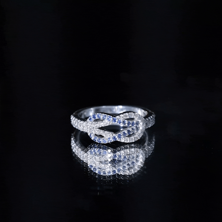 Natural Blue Sapphire Diamond Interlock Ring for Women