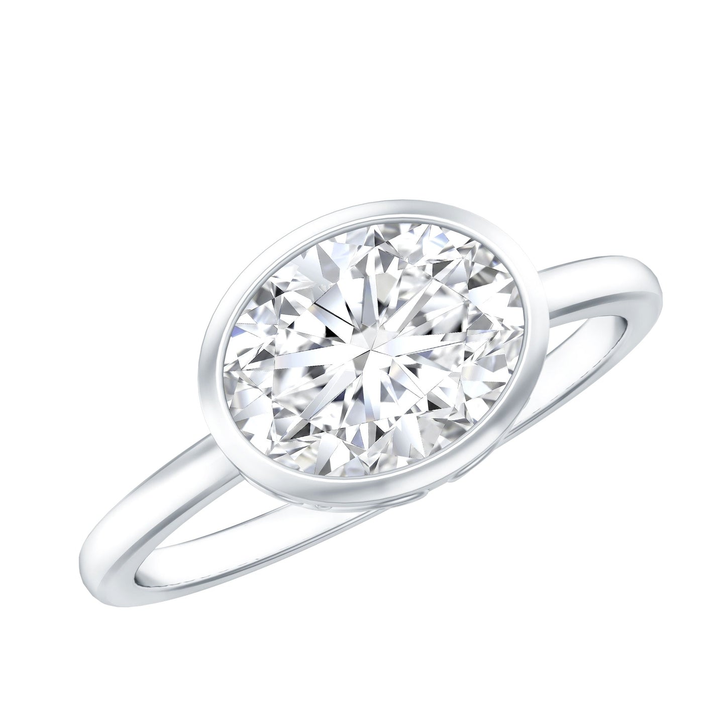 Certified 2 Carat Oval Moissanite East West Engagement Ring