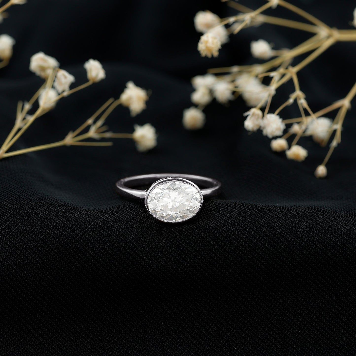 Certified 2 Carat Oval Moissanite East West Engagement Ring