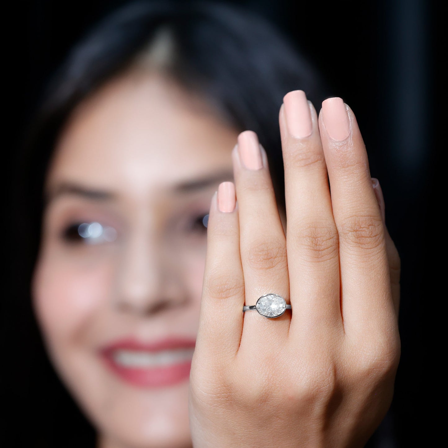 Certified 2 Carat Oval Moissanite East West Engagement Ring