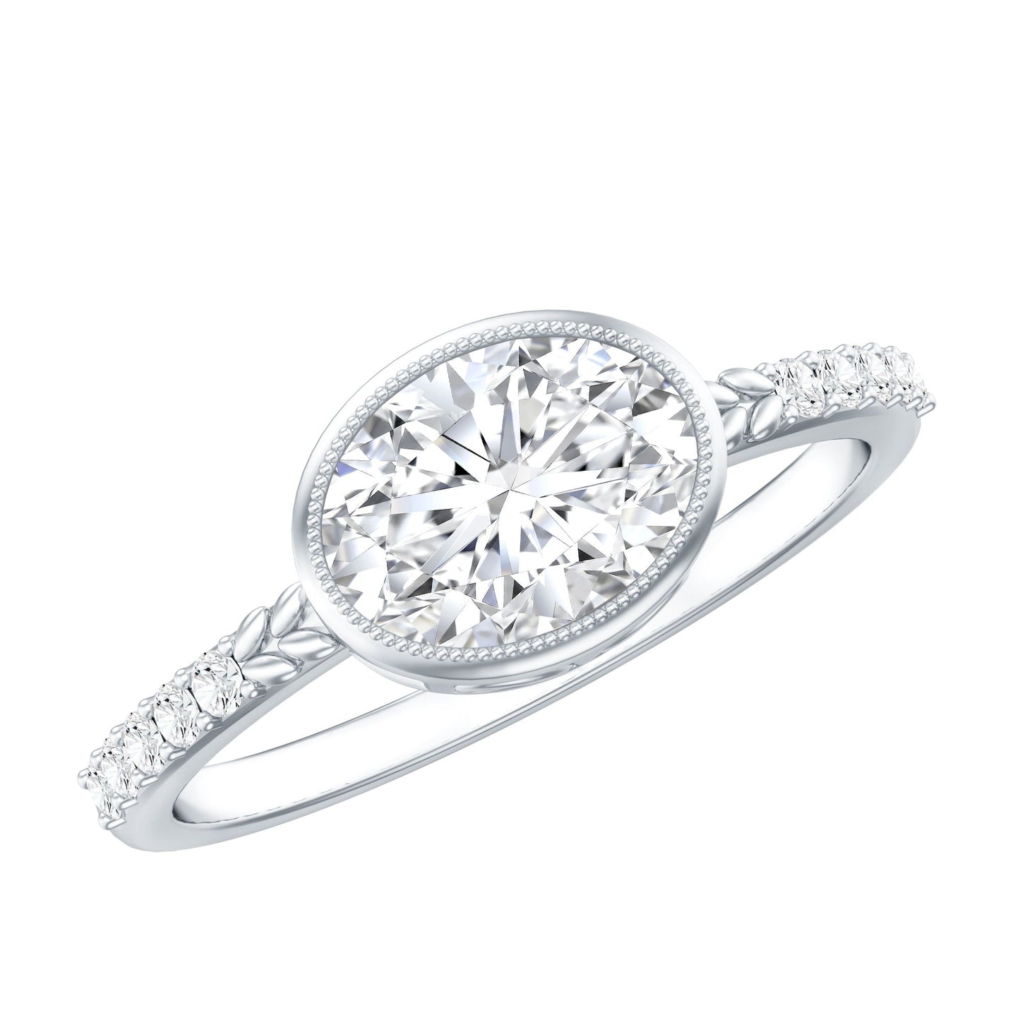Moissanite East West Engagement Ring in Bezel Setting
