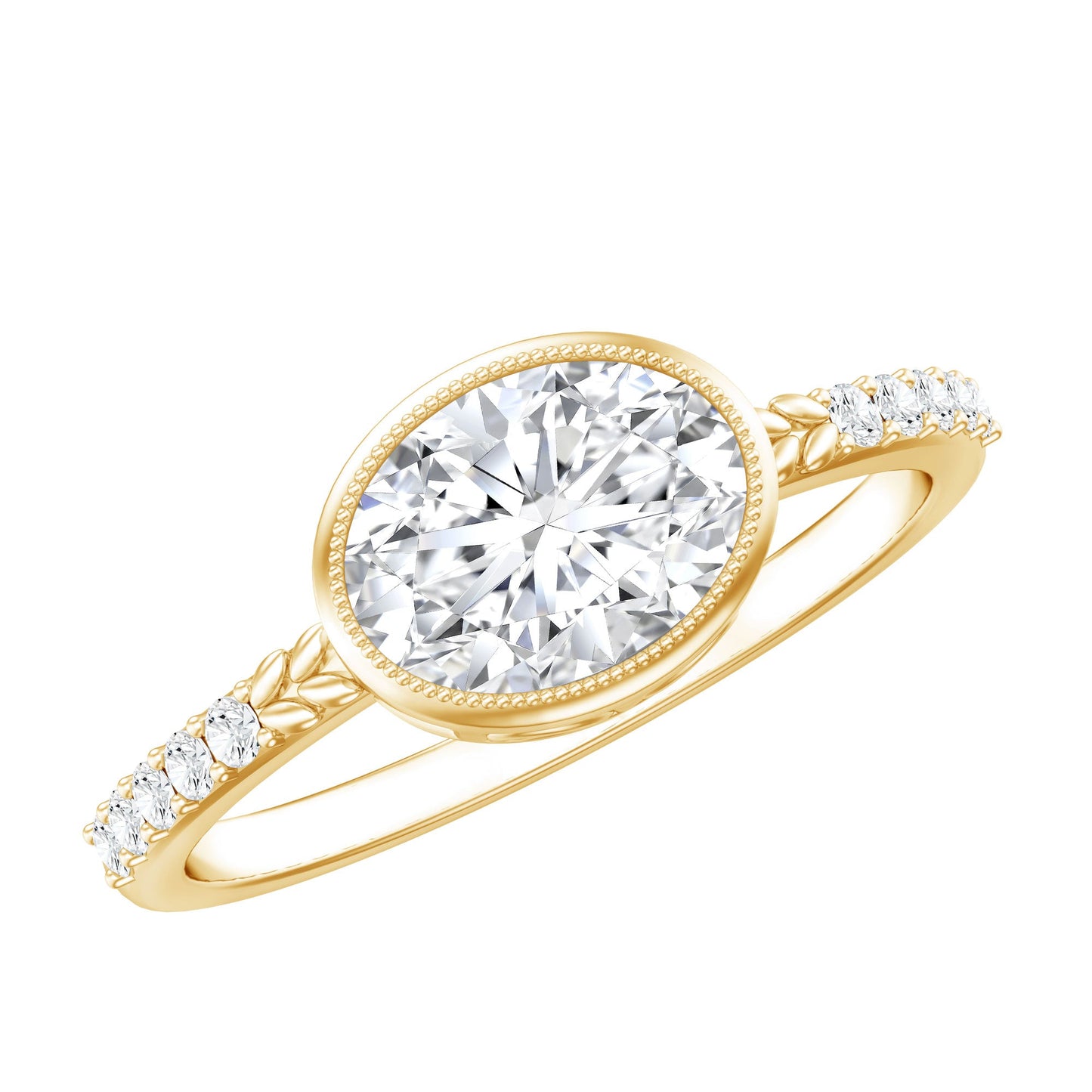 Moissanite East West Engagement Ring in Bezel Setting