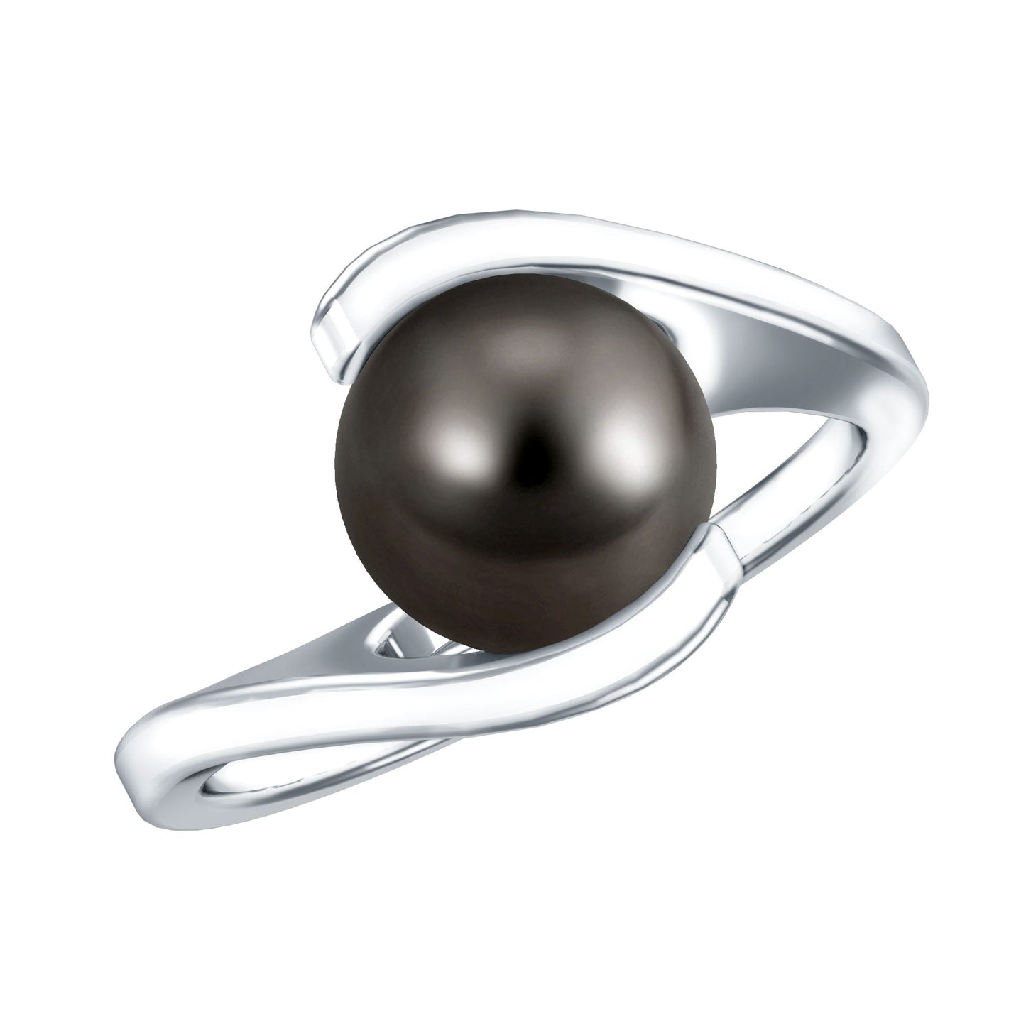 Tahitian Black Pearl Solitaire Bypass Engagement Ring