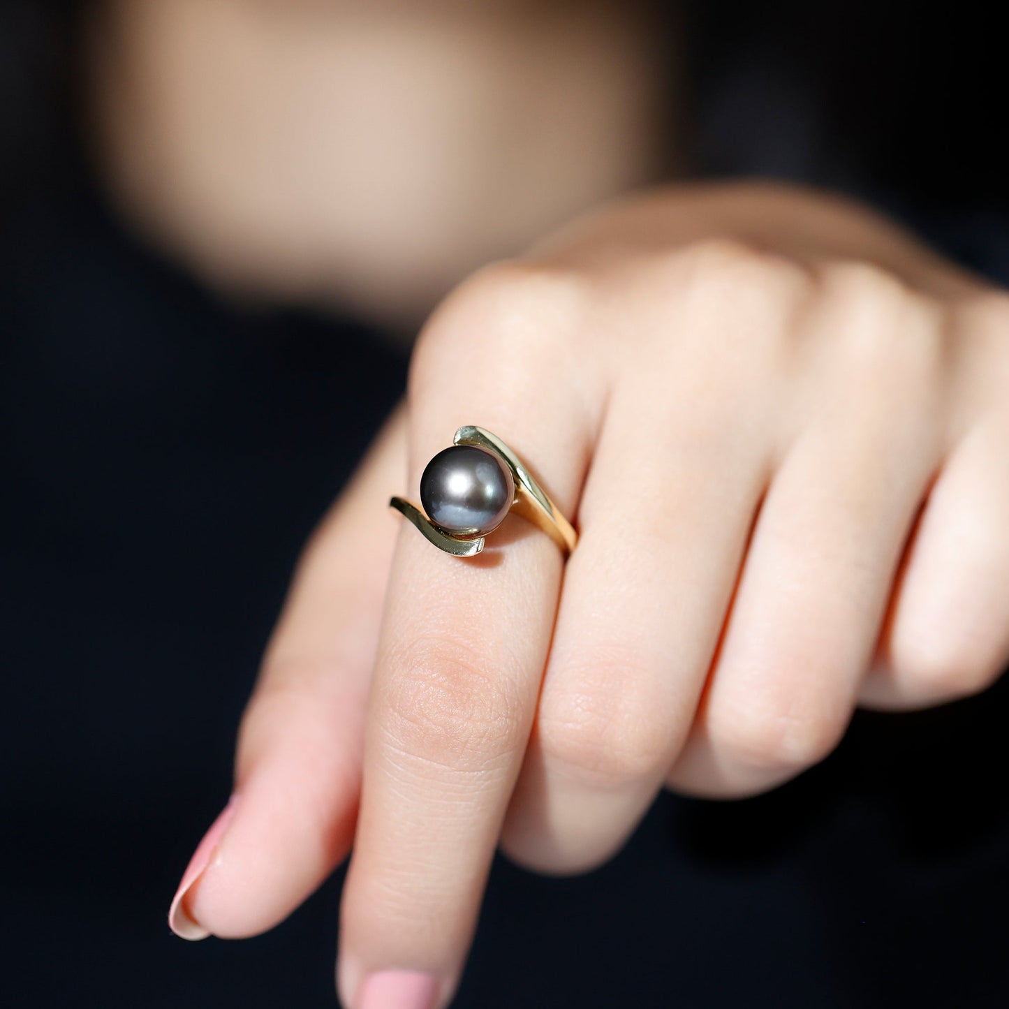 Tahitian Black Pearl Solitaire Bypass Engagement Ring