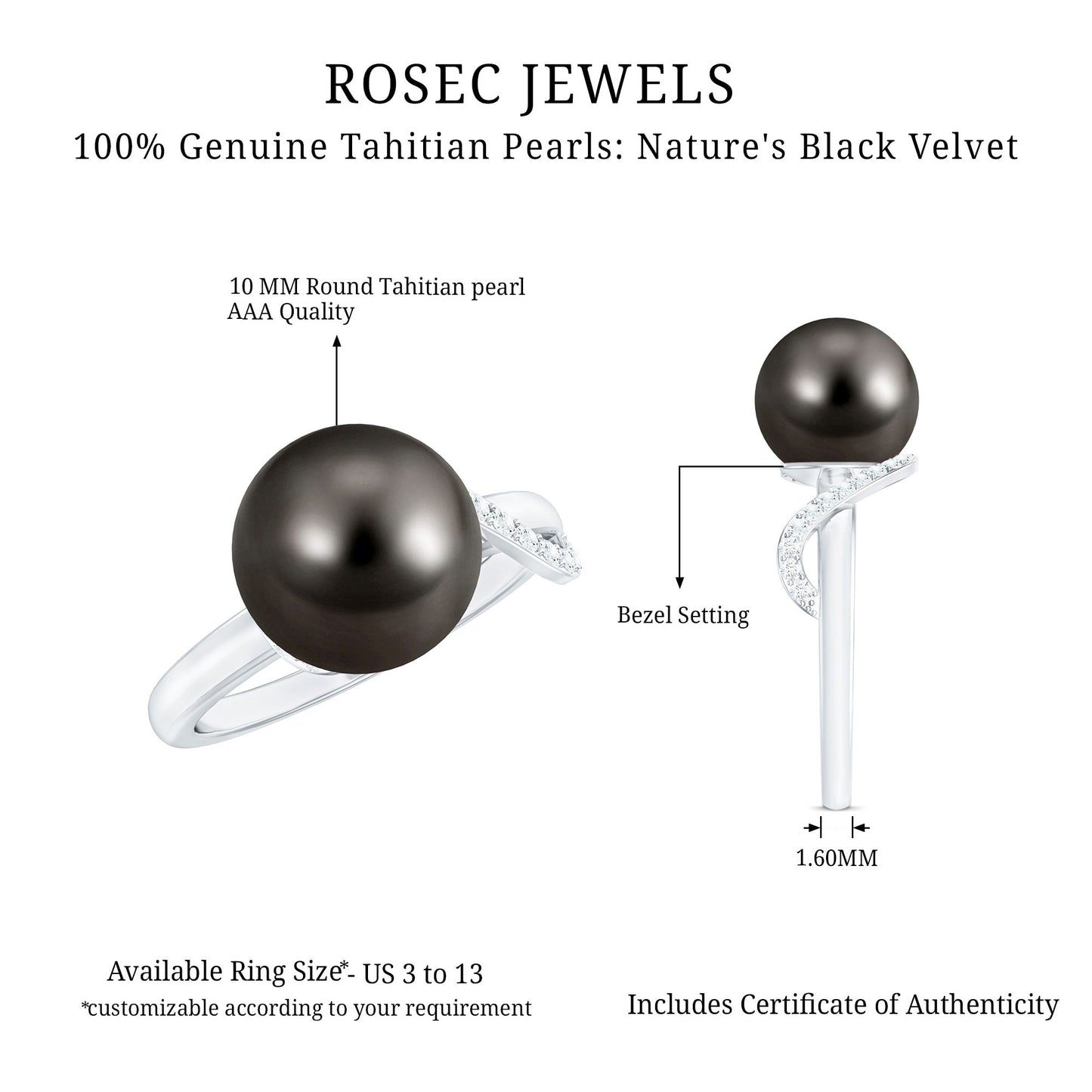 8 Carat Tahitian Pearl Solitaire Engagement Ring with Diamond