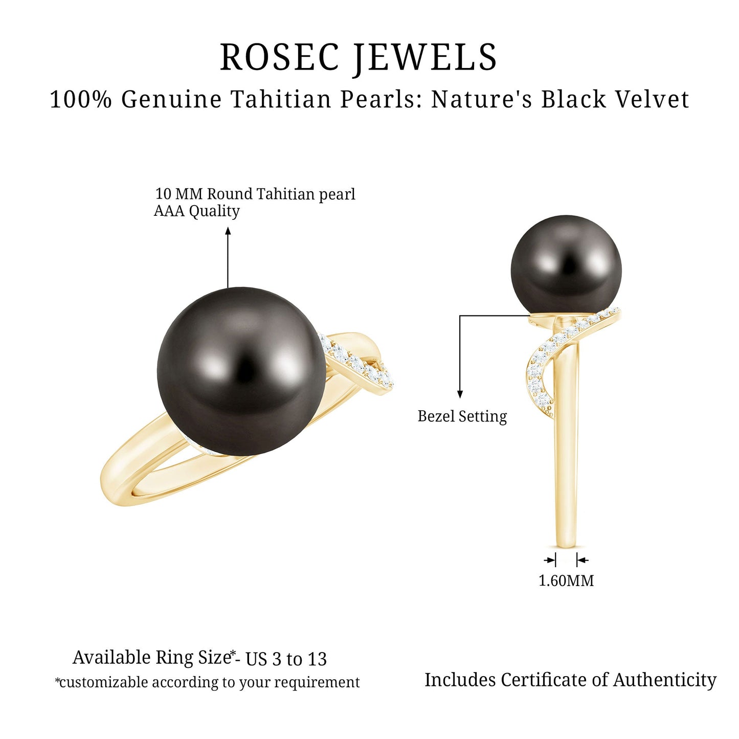 8 Carat Tahitian Pearl Solitaire Engagement Ring with Diamond