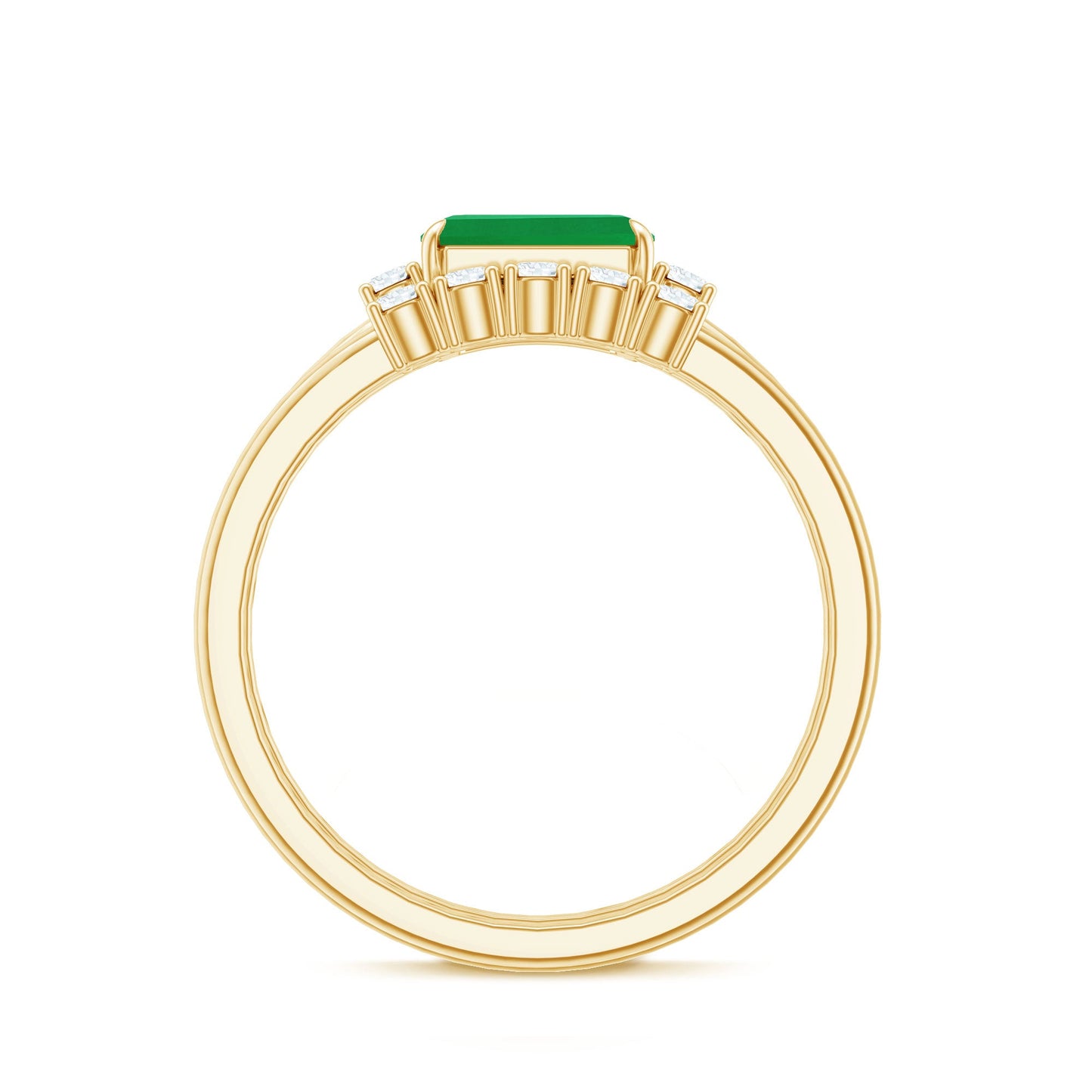 Natural Emerald Cut Emerald Diamond East West Engagement Ring and Wedding Band Set