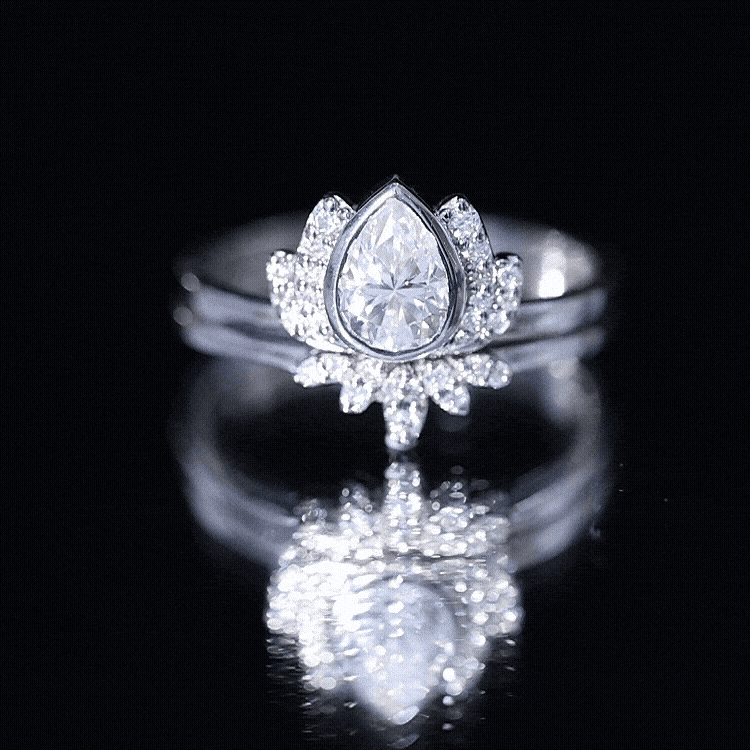 Certified Moissanite Lotus Flower Bridal Ring Set