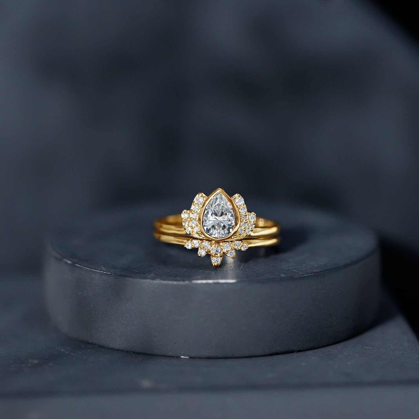 Certified Moissanite Lotus Flower Bridal Ring Set