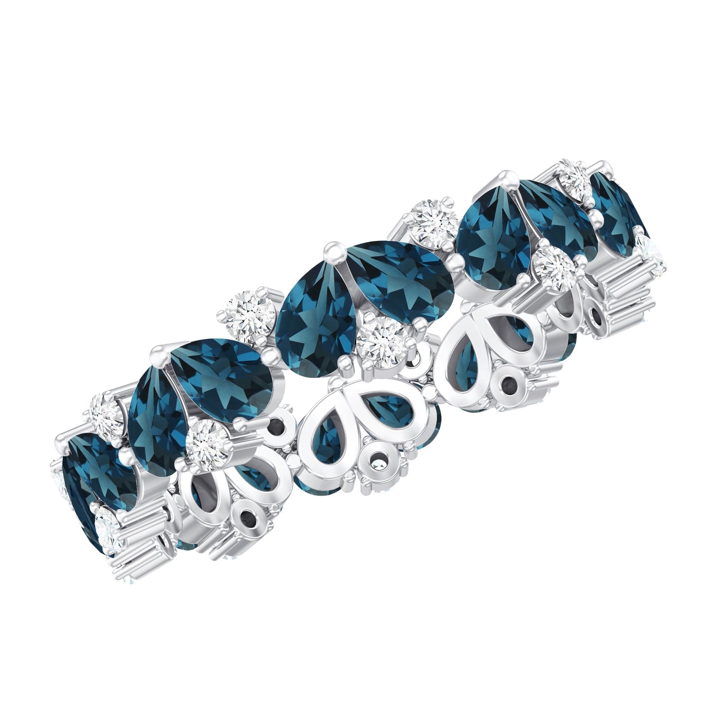 Pear Shaped London Blue Topaz and Diamond Full Eternity Band
