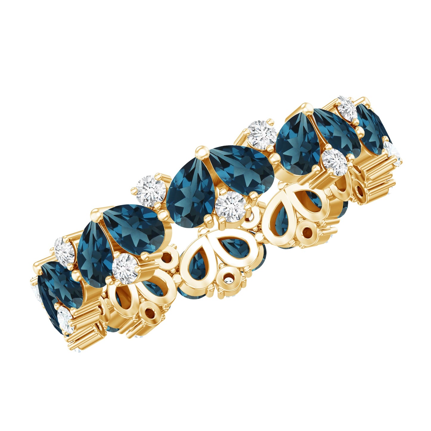 Pear Shaped London Blue Topaz and Diamond Full Eternity Band