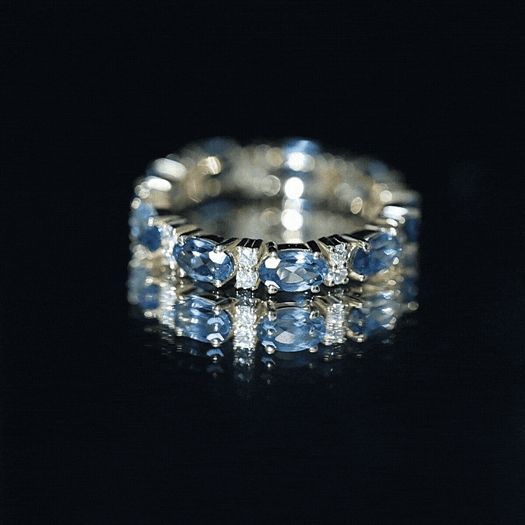 Oval Cut London Blue Topaz Full Eternity Band with Diamond