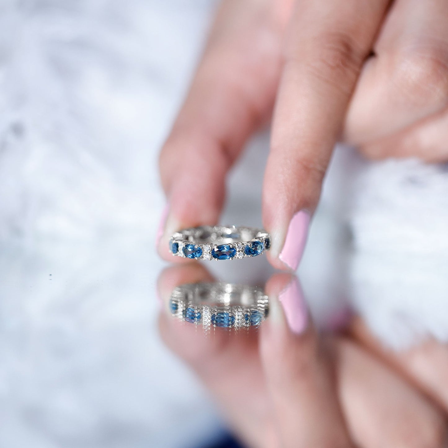 Oval Cut London Blue Topaz Full Eternity Band with Diamond