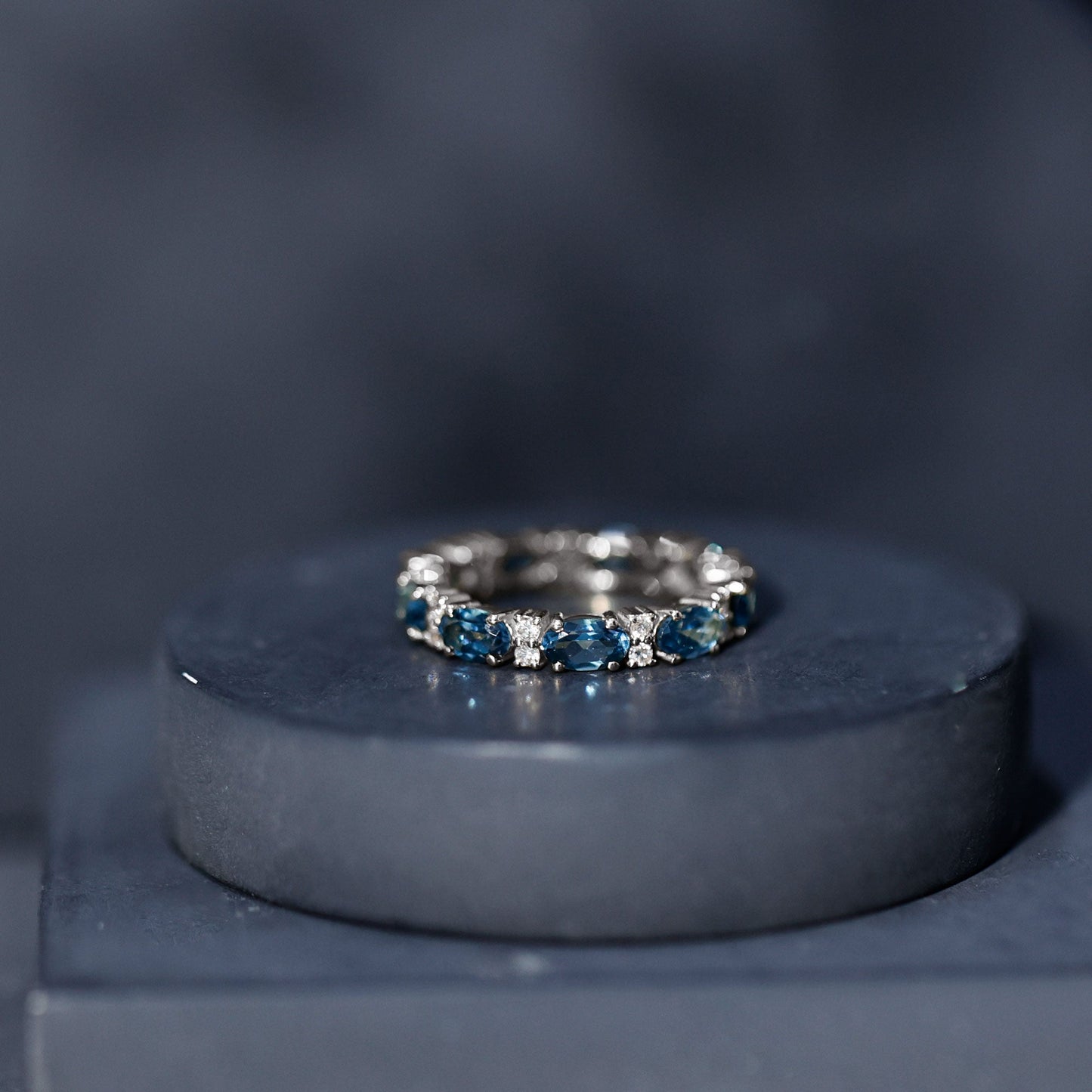 Oval Cut London Blue Topaz Full Eternity Band with Diamond