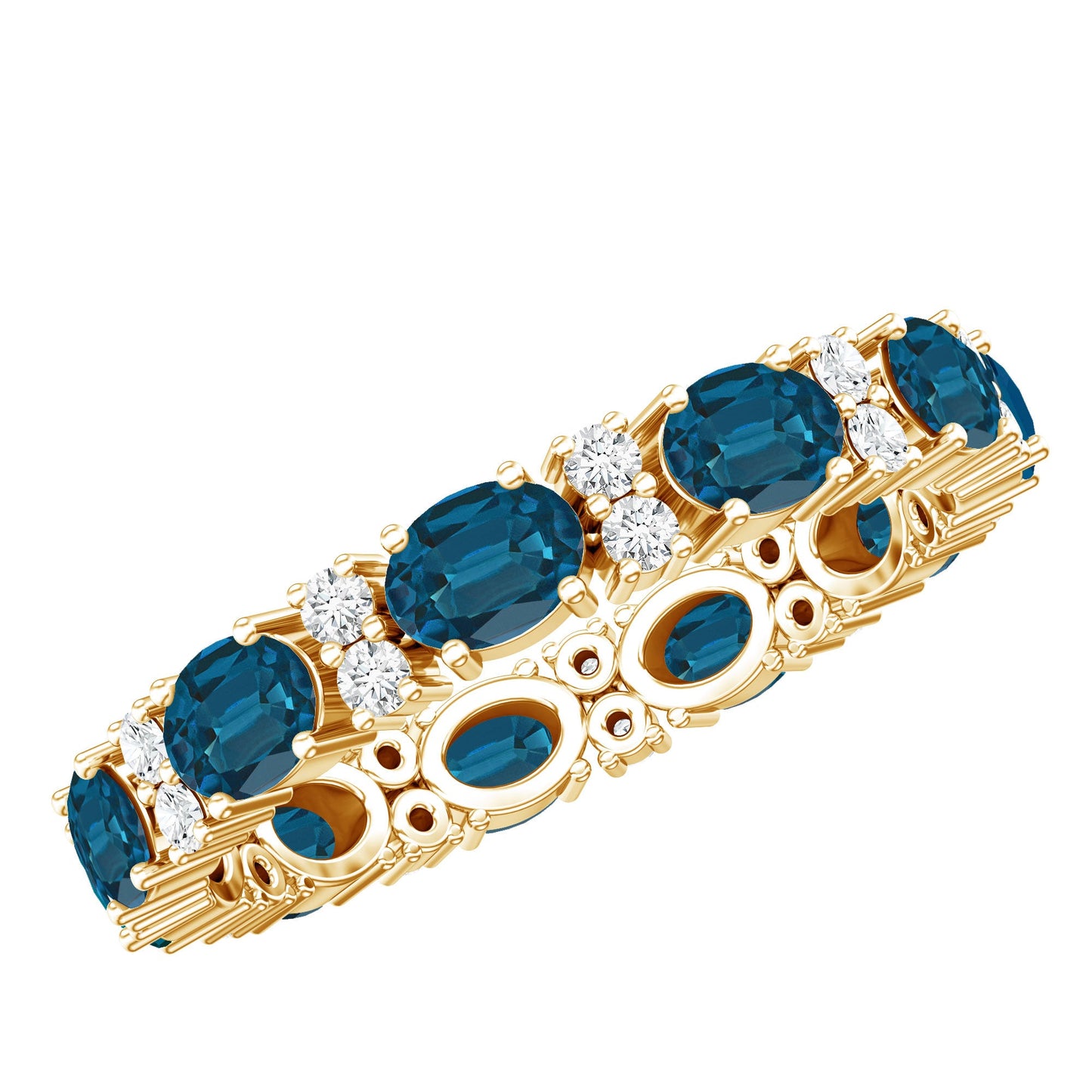 Oval Cut London Blue Topaz Full Eternity Band with Diamond