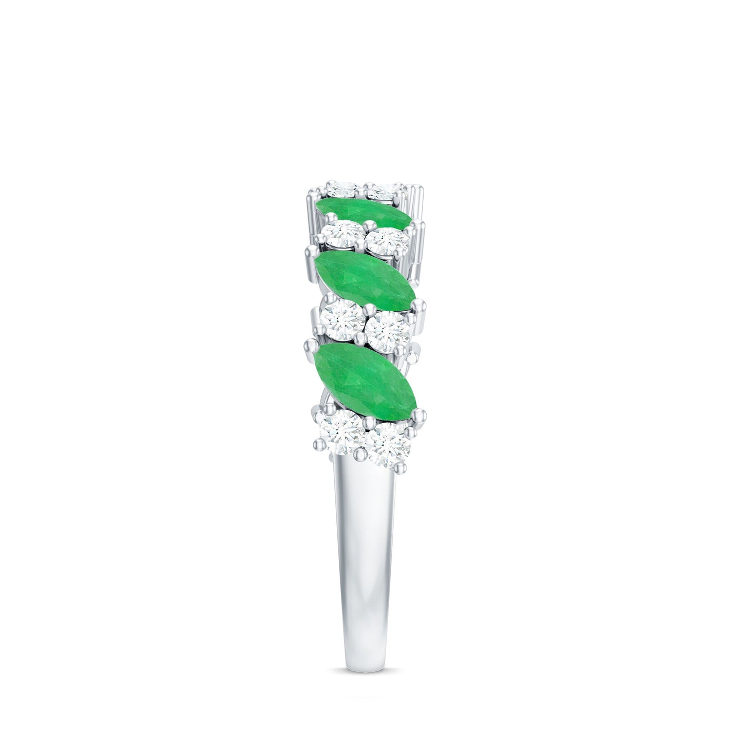 Natural Emerald Diamond Half Eternity Band Ring for Anniversary