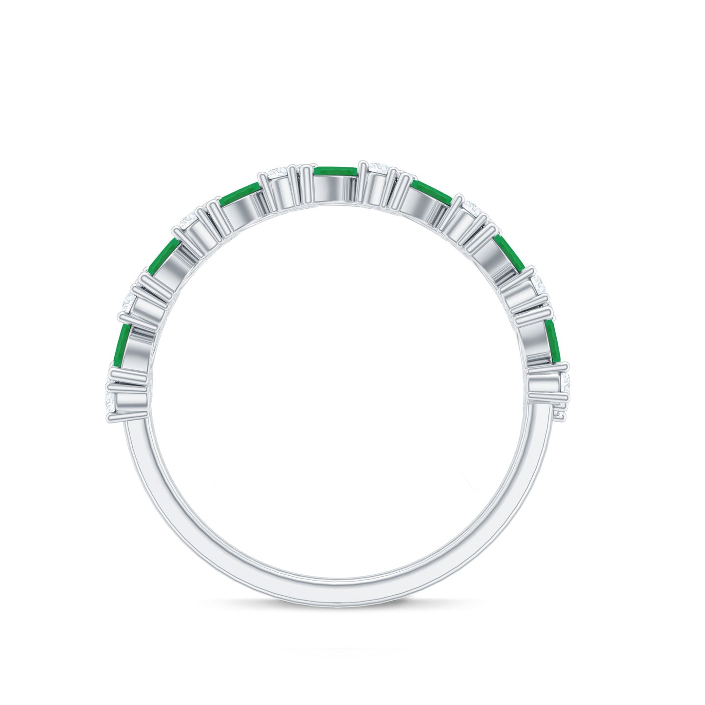 Natural Emerald Diamond Half Eternity Band Ring for Anniversary