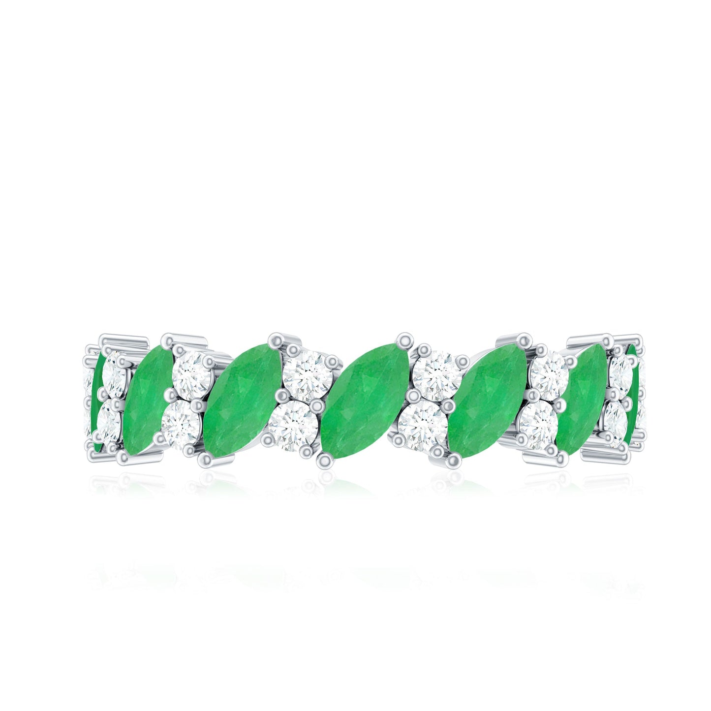 Natural Emerald Diamond Half Eternity Band Ring for Anniversary