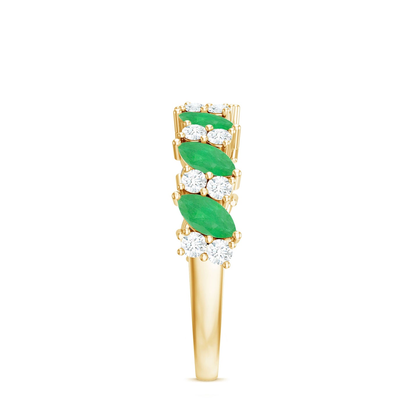 Natural Emerald Diamond Half Eternity Band Ring for Anniversary
