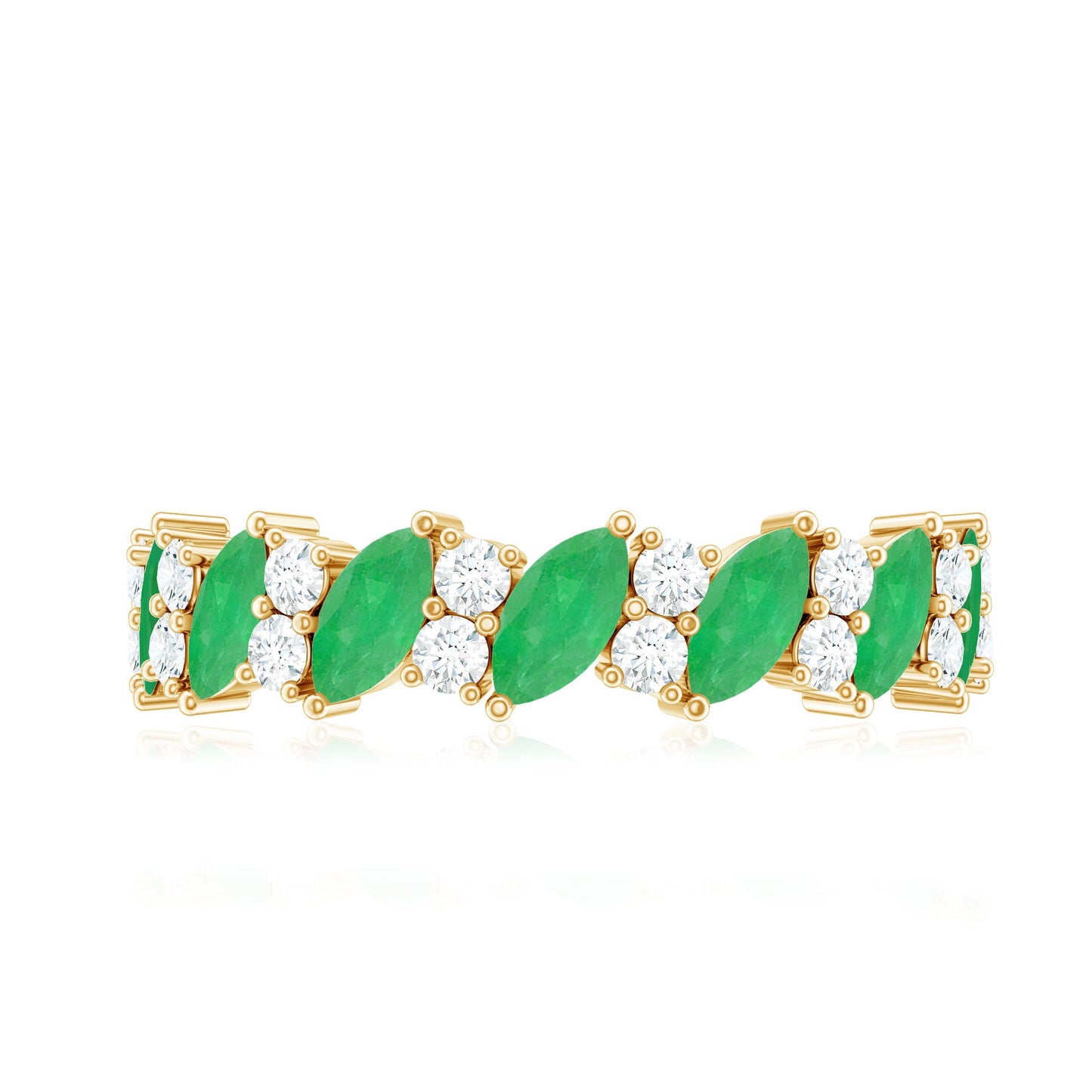 Natural Emerald Diamond Half Eternity Band Ring for Anniversary