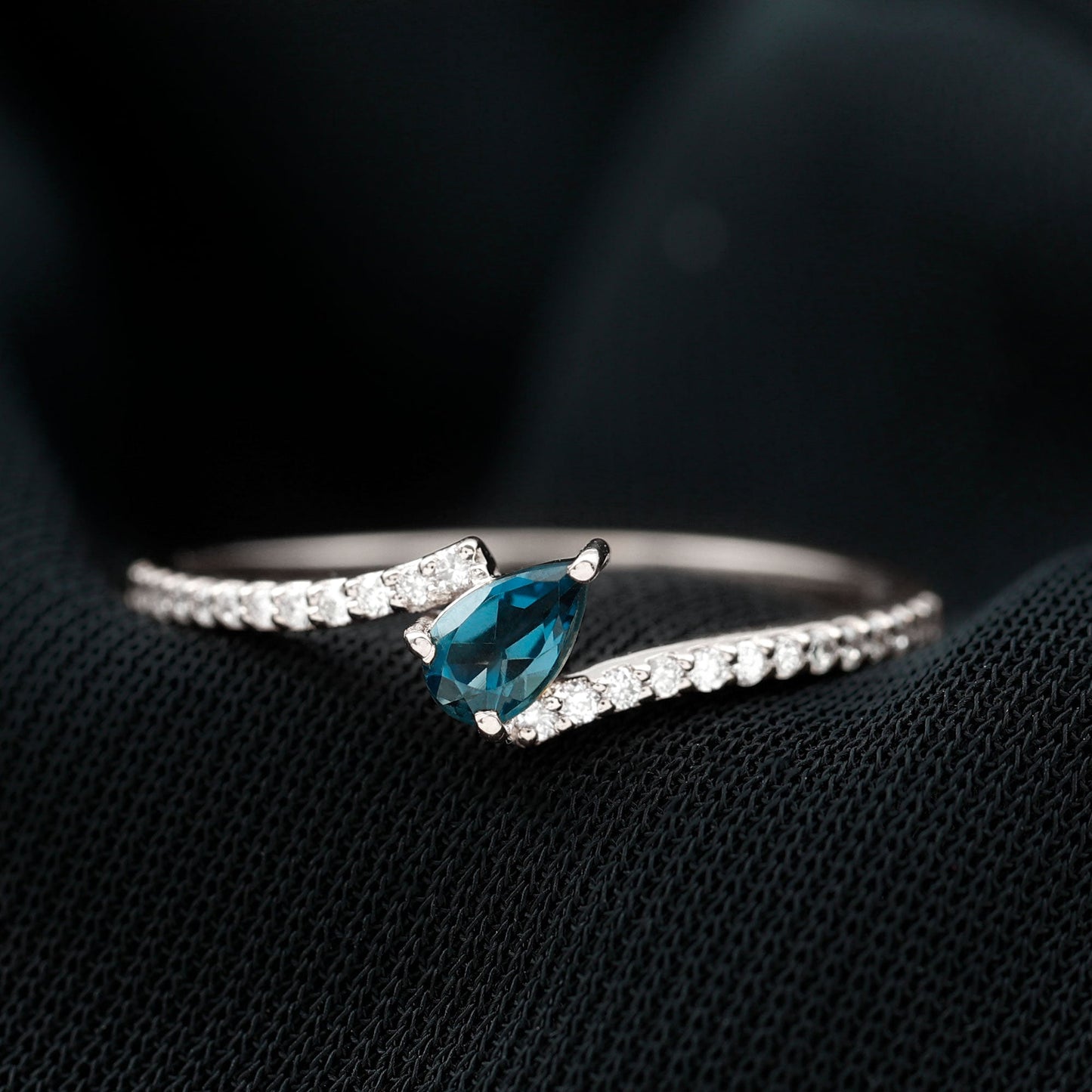 Genuine London Blue Topaz Promise Ring with Diamond