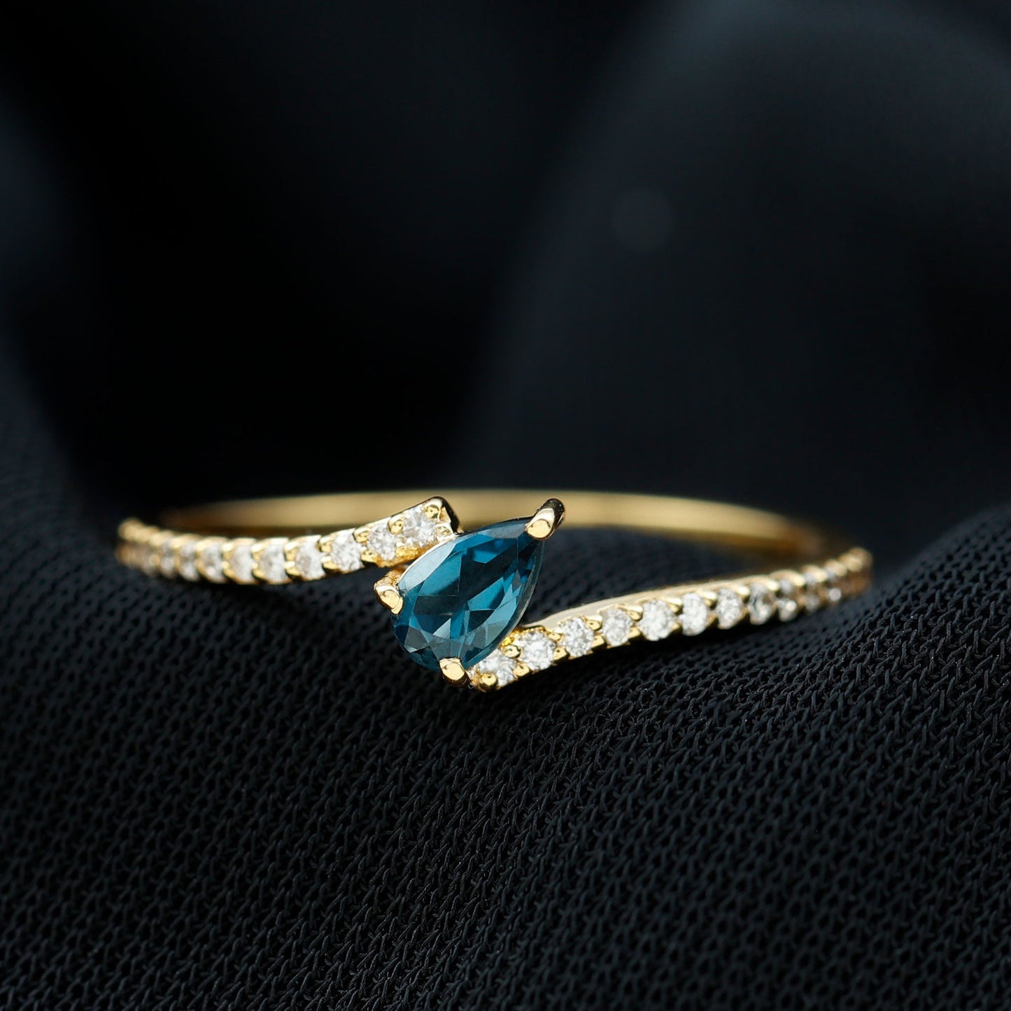 Genuine London Blue Topaz Promise Ring with Diamond