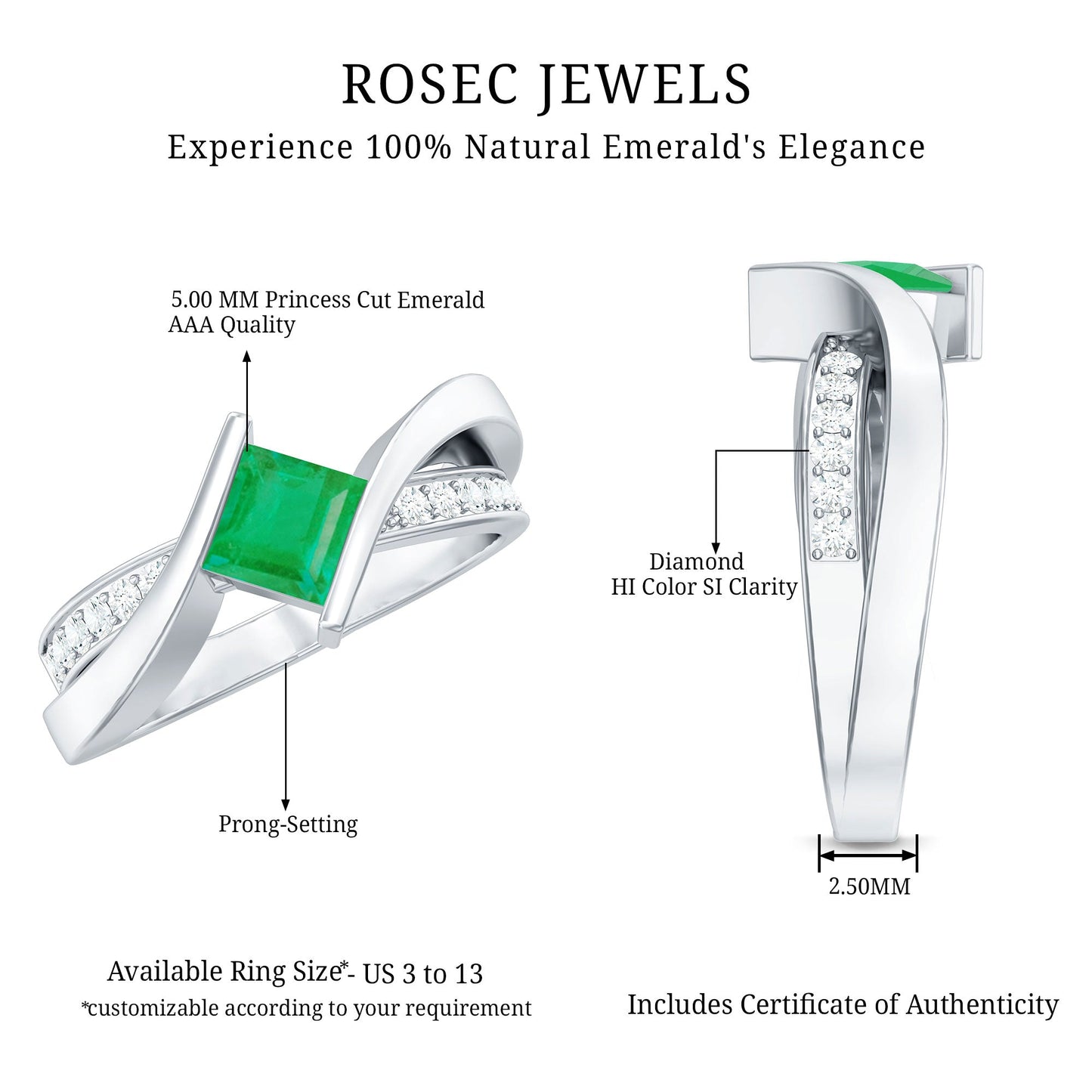 Certified Princess Cut Lab Grown Emerald Diamond Infinity Promise Ring