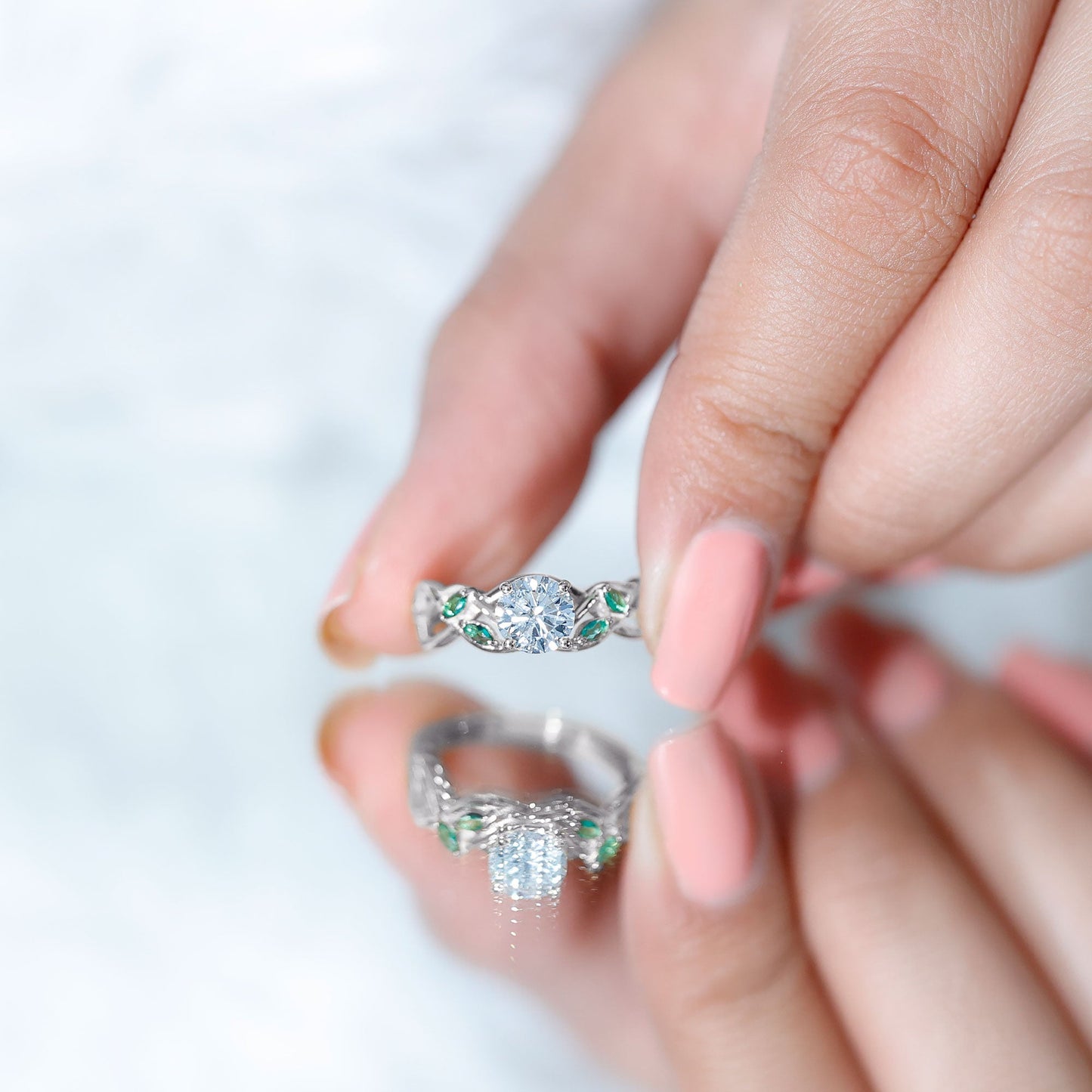 Lab Grown Diamond Engagement Ring With Emerald