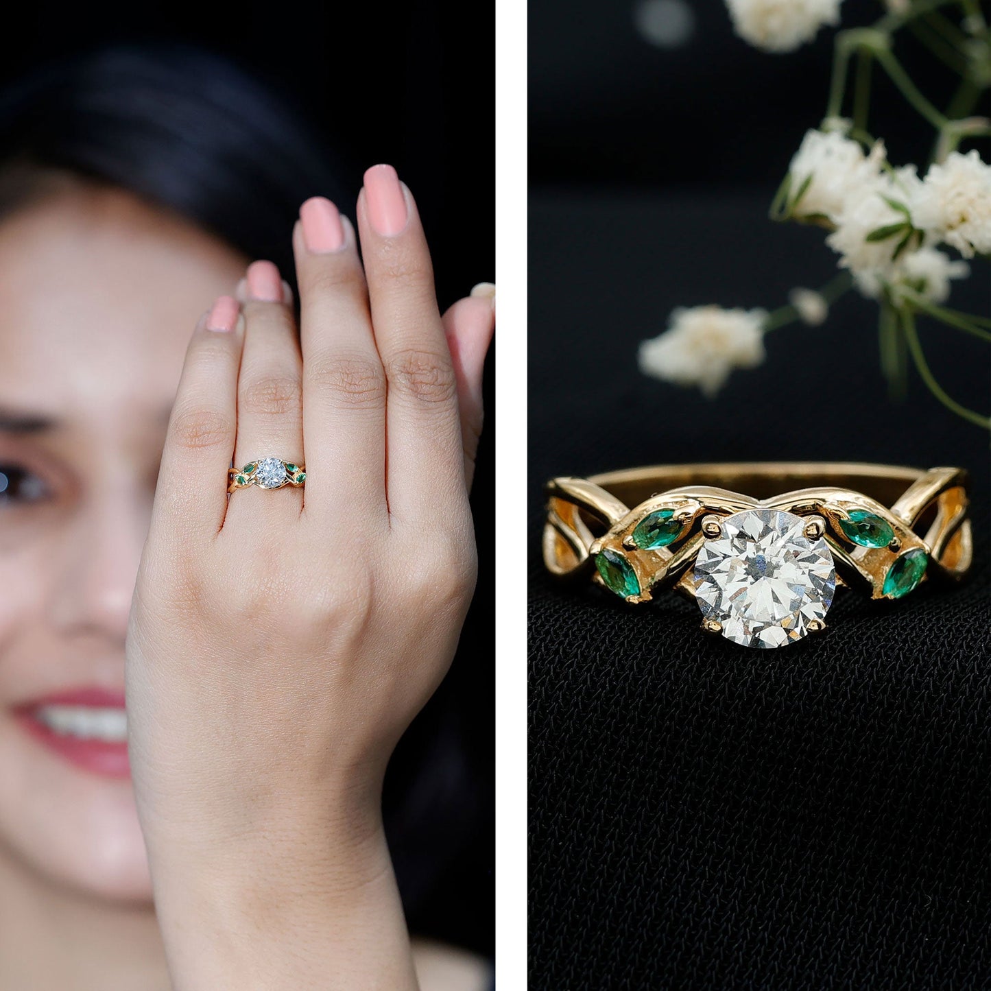 Lab Grown Diamond Engagement Ring With Emerald