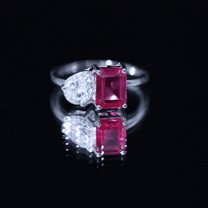 Lab Created Pink Sapphire and Moissanite Toi Et Moi Engagement Ring for Women